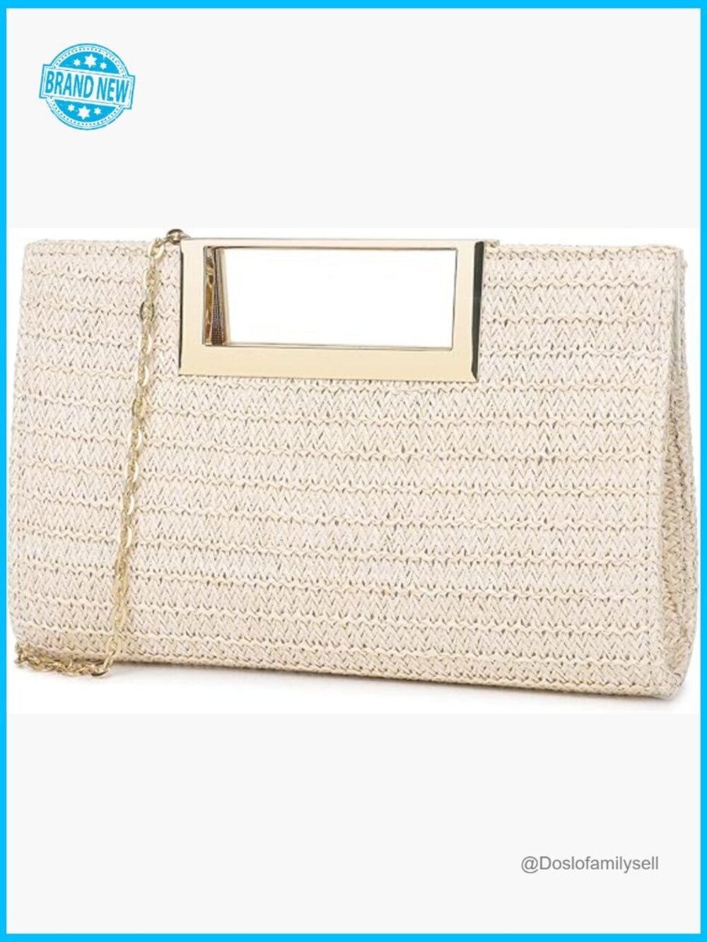 Elegant Straw Clutch Purse Woven Bag Detachable Chain Handheld Crossbody Evening
